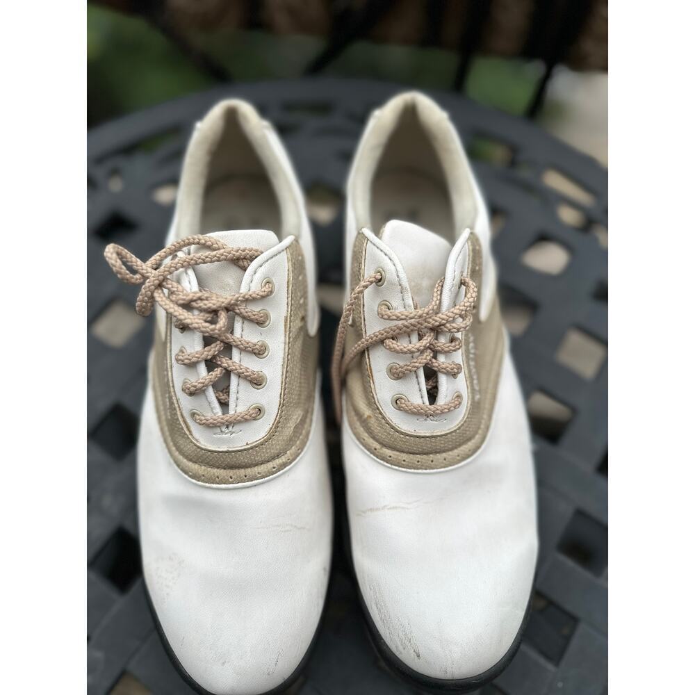 FootJoy GreenJoys Men’s Golf Shoes – White/Tan Saddle – Size 10M – Softspikes - Picture 2 of 7